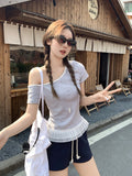 High-End Slanted-Striped Lace-Up Stitched Under The Short-Sleeved T-Shirt Women's Summer New Top