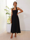 2025 Summer New Women's Sleeveless Square Dress Solid Color Temperament Showy Dress Dress Dress