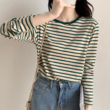 Striped Bottom Shirt Women In The Spring And Autumn Collar Loose Thin Long-Sleeved T-Shirt Casual Outside To Put On Clothes