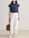 Spring And Summer New Small Man Wearing A Simple Imitation Denim Loose Shirt Imitation Cotton Slack Slack Two Sets