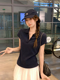 Spice Girls Polo Collar Shoulder Short-Sleeved T-Shirt 2026 Summer New Slim Solid Color Short Top