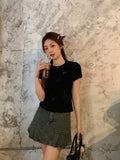 Korean Bow Design Shoulder-Necked Short-Sleeved T-Shirt Women 2026 Spring And Summer New Slimming Casual Top