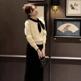 Gentle Style White Temperament Bow Tie Sweater Women Autumn And Winter Design Unique To The Knitted Shirt Inside The Top