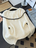 Super Good-Looking Unique Doll Collar Shoulder Knitted Shirt Woman 2025 Early Autumn Large-Size Fat Mm Bottom Sweater Soft Glutinous Top