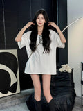 Korean Version Of The Loose Short-Sleeved T-Shirt Women's Summer 2025 New Medium And Long Missing Niche Design Reveals The Shoulder