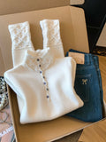 Direct Shop Recommended ~ Maillard Sweet Style Design High-Necked Long-Sleeved Knitted Sweater Autumn And Winter Half-High Collar Top
