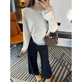 Net Yarn Splicing Long Sleeve Bottom Shirt Women Autumn And Winter New Loose Thin Temperament Simple Solid Color Shirt T-Shirt