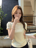 Pure Round Collar Clear Line Short-Sleeved T-Shirt Women 2026 Summer New Design Small Man On The Shoulder To Put On The Top