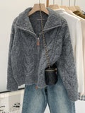 2025 Collar Thick Jasmine Sweater Zipper Coat Women Autumn And Winter High-End Feel Super Good Knitted Cardigan Top