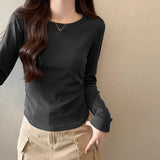 Pure Cotton Long-Sleeved Bottom Shirt Women's Autumn And Winter 2026 New Curved Hem Irregular T-Shirt With Velvet Top