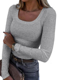 2025 Thread Pit Strips Long Long-Sleeved Square Collar T-Shirt Elegant Short Sleeves