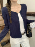 Tibetan Blue Lace Design Knitted Cardigan 2026 Autumn New Wearing Short Sun Protection Jacket Top