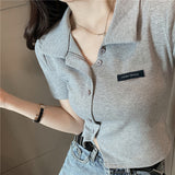 Small Fragrant POLO Shirt Women's Summer Short-Sleeved T-Shirt Ins Tide Design Feel Chic Irregular Short Top