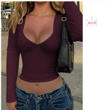 Dikyu Y2K Sexy Deep V Long-Sleeved Women's Vest T-Shirt Women's Clothing 2025 Autumn And Winter