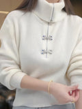 2025 New Autumn And Winter Korean Version Of The Pure Color Simple Half-String Knitted Shirt Commuter Small Long-Sleeved Sweater Woman