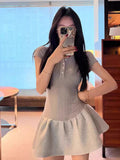 Korean College Style Gray Polo Collar Short-Sleeved Dress Women Summer Small Man To Show Thin Temperament Short Skirt