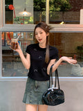 Korean Bow Design Shoulder-Necked Short-Sleeved T-Shirt Women 2026 Spring And Summer New Slimming Casual Top