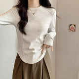 White Long-Sleeved Bottom Shirt Women In Autumn And Winter With A Short Fish Bone Top Design Embroidered Plus Velvet Hair T-Shirt