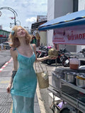 Lace Spliced Sling Dress Women's Summer Holiday Style Fishtail Dress Waist Net Yarn Skirt Bag Hip Dress