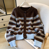 Millard Hit The Striped Knitted Cardigan Outside The Women's Autumn And Winter Wearing Sweaters With Skirts Small Korean Tops