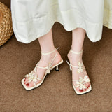 Fairy Wind Pink Tie Women's Shoes 2025 New Bow With Skirt Lady High Heels High Heels High Heel Sandals