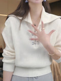 2025 New Autumn And Winter Korean Version Of The Pure Color Simple Half-String Knitted Shirt Commuter Small Long-Sleeved Sweater Woman