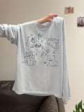 Fun Puppy Print Round-Neck Long-Sleeved T-Shirt For Women 2026 Summer Thin Loose Lazy Age-Proof Sunscreen Shirt Top