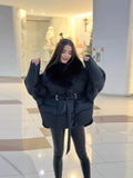 Thick Cotton Clothes Women's Long Sleeves Removable Woolen Tie With Pocket Coat Women's Cotton Suit 2026