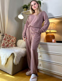 Autumn And Winter Lady's Homewear Set Long-Sleeved Trousers Two Sets Of Ribs To Keep Warm Home Pajamas