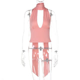 2025 Summer New Hanging Neck Low Breast Slings Sexy Neck Strap Back Hollow Vest Deep V Striped Back