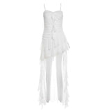 French Super Fairy Pure Lust Lotus Leaf Side Splicing Slinging Dress Female Summer High-Grade Slim Slimming Irregular Skirt