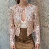 2025 Spring Burst Round Lead Long-Sleeved Sleeves Open-Colored Cardigan Casual Set Of Lightset Coat Woman