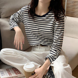 Striped Bottom Shirt Women In The Spring And Autumn Collar Loose Thin Long-Sleeved T-Shirt Casual Outside To Put On Clothes