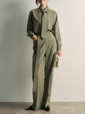 New Independent Tie Long-Sleeved Shirt + High Waist-Hanging Casual Broad-Legged Trousers Temperament Two-Set