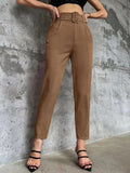 New Casual Pants Slender Slim Slim Belt Decorated Solid Color Straight Sue Nine-Point Pants