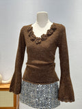 European Dress Design Sense Small Long-Sleeved Sweater Women's Spring And Autumn Fashion Handmade Flowers Unique To The Gentle Wind Top