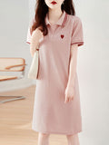 Polo Collar Dress Short-Sleeved Women 2025 Summer New Casual Sports Dress Korean Version Of Loose Medium And Long T-Shirt Dress