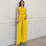 2025 Summer New Women's Solid Color Top Sleeveless Waist Two Sets Of Casual Trousers Set