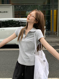 Simple Casual Polo Collar Short-Sleeved T-Shirt 2026 Summer Shoulder Thin Temperament Beautiful High-End Small Top