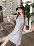 Pure Cotton College Wind Bow Embroidered Polo Dress Women Summer Design Sense Niche Waist Thin Dress