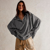 2025 Explosion Design Women's High-Quality Lantern Sleeve Decorative Line Open-Line Flipping Loose Wear
