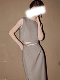 Spring And Summer New Female Commuter Style Suit Two Sets Of Sleeveless Short Top With Straight Half-Dress Suit