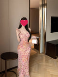 French Floral Tice V-Necked Dress Woman Spring Body-In-Law Long Dress Gentle Pocket-Buffed Ass Skirt