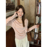 French Pink Design Collar Horn Shoulder Long Sleeve Bottom Shirt Autumn And Winter Temperament To Take A Small Chic Top Woman