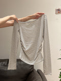 Pure Lusty Oblique Shoulder Sexy Side-Shoulder Blue Long-Sleeved T-Shirt Girl Early Autumn New White Folds To The Bottom Of The Blouse