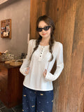 Lazy Wind Heavy Industry Embroidered Long-Sleeved T-Shirt Women 2026 Early Autumn New Button Loose Design Top