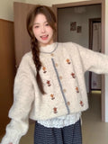 Soft Glutinous High-End Sense Collar Flowers Embroidered Cardigan Sweater Coat Women's Autumn And Winter Languid Wind Wearing Top