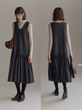 Handmade Tucked Tat-Coln-Coled V-Neck Sleeveless Vest Dress A Word Thin Dress Women's Winter New