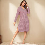 Women's Homewear Pajamas Long Sleeve Striped Printed Clam Jacket Shirts Home Dresses Women