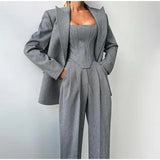 - 2025 Spring And Summer Women's Suit Fish Bone Suit Women's Jacket Belt Trousers 2025 New Spring
